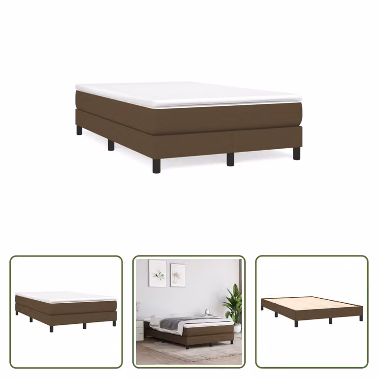 The Living Store Letto a molle con materasso marrone scuro 120x190 cm in tessuto