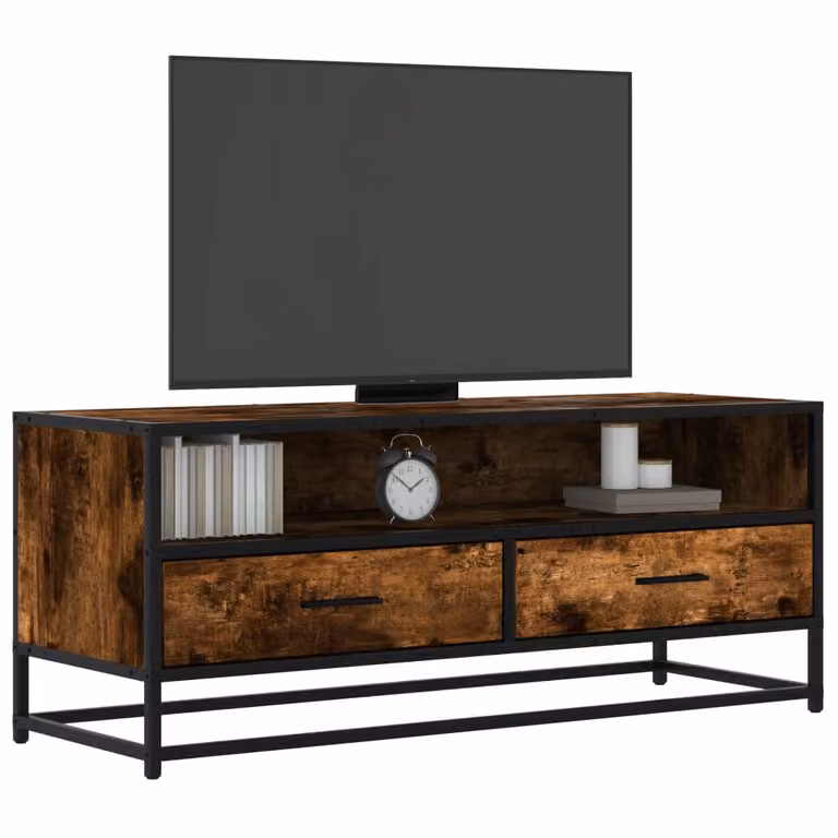 Mobile TV vidaXL in stile industriale in legno e metallo, colore rovere fumo, L 100 x P 34,5 x H 40 cm