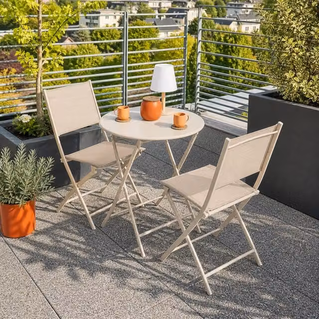 Tavolo da giardino tondo pieghevole Hesperide in metallo beige L: 60 cm, H: 71 cm
