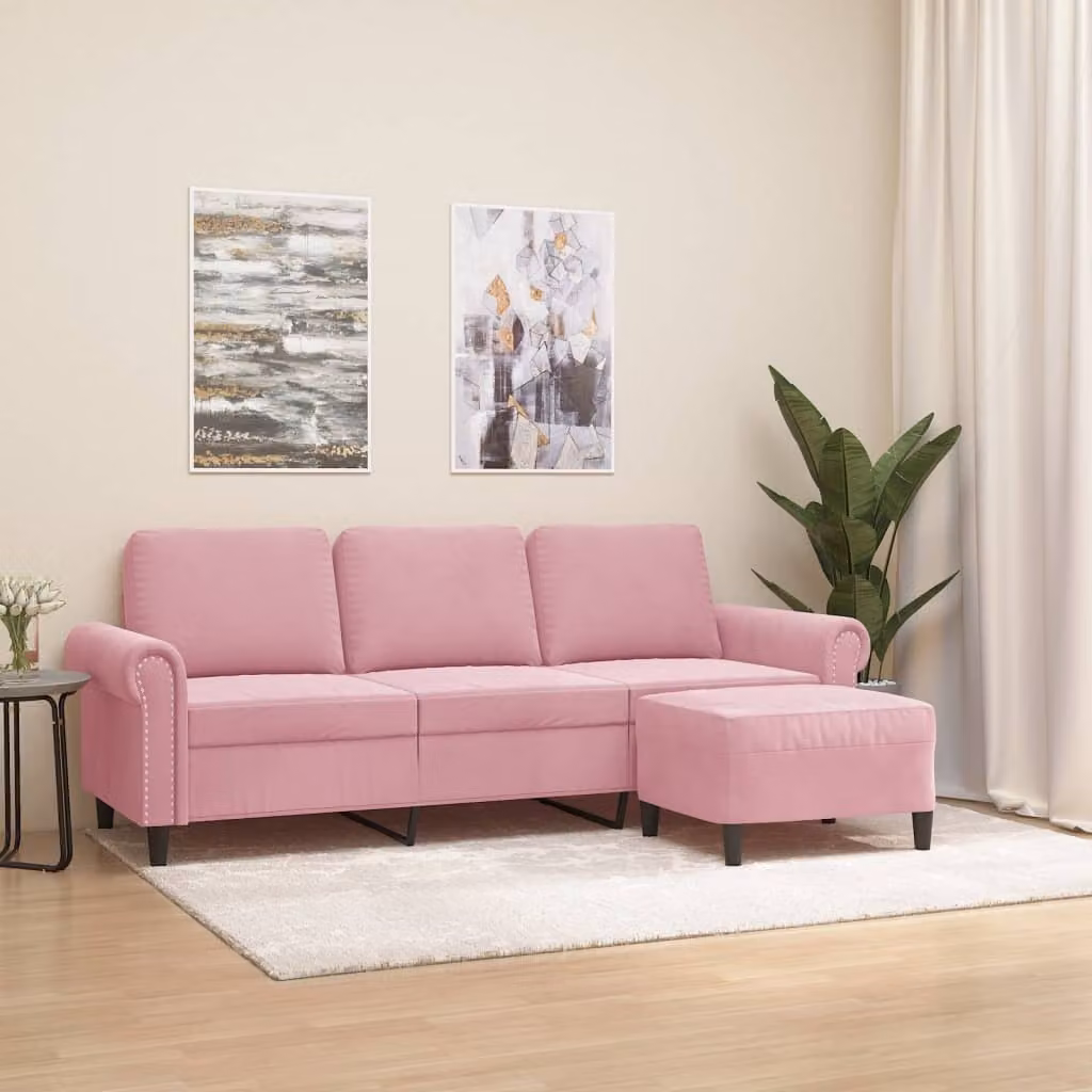 Maison Exclusive - Divano a tre posti con poggiapiedi Rosa 180 cm in velluto