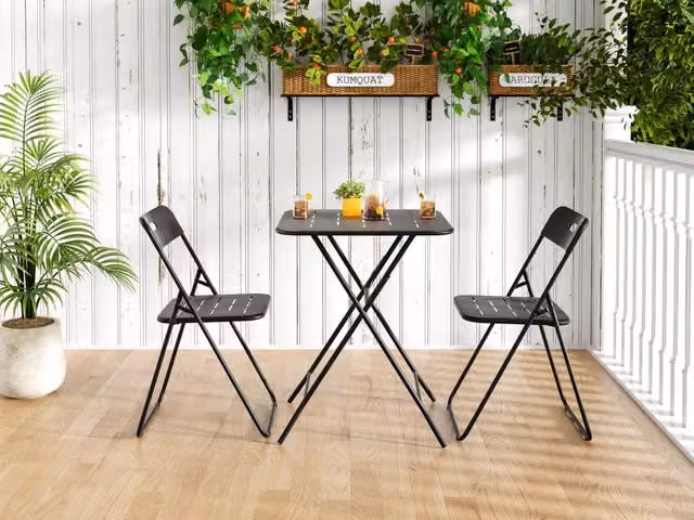 Set da bistrot pieghevole da esterno in 3 pezzi, set di mobili da giardino pieghevoli con rivestimento E, 2 sedie e 1 tavolo, set da conversazione