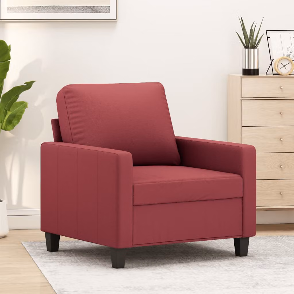 Poltrona moderna vidaXL in similpelle rosso con struttura in metallo e braccioli