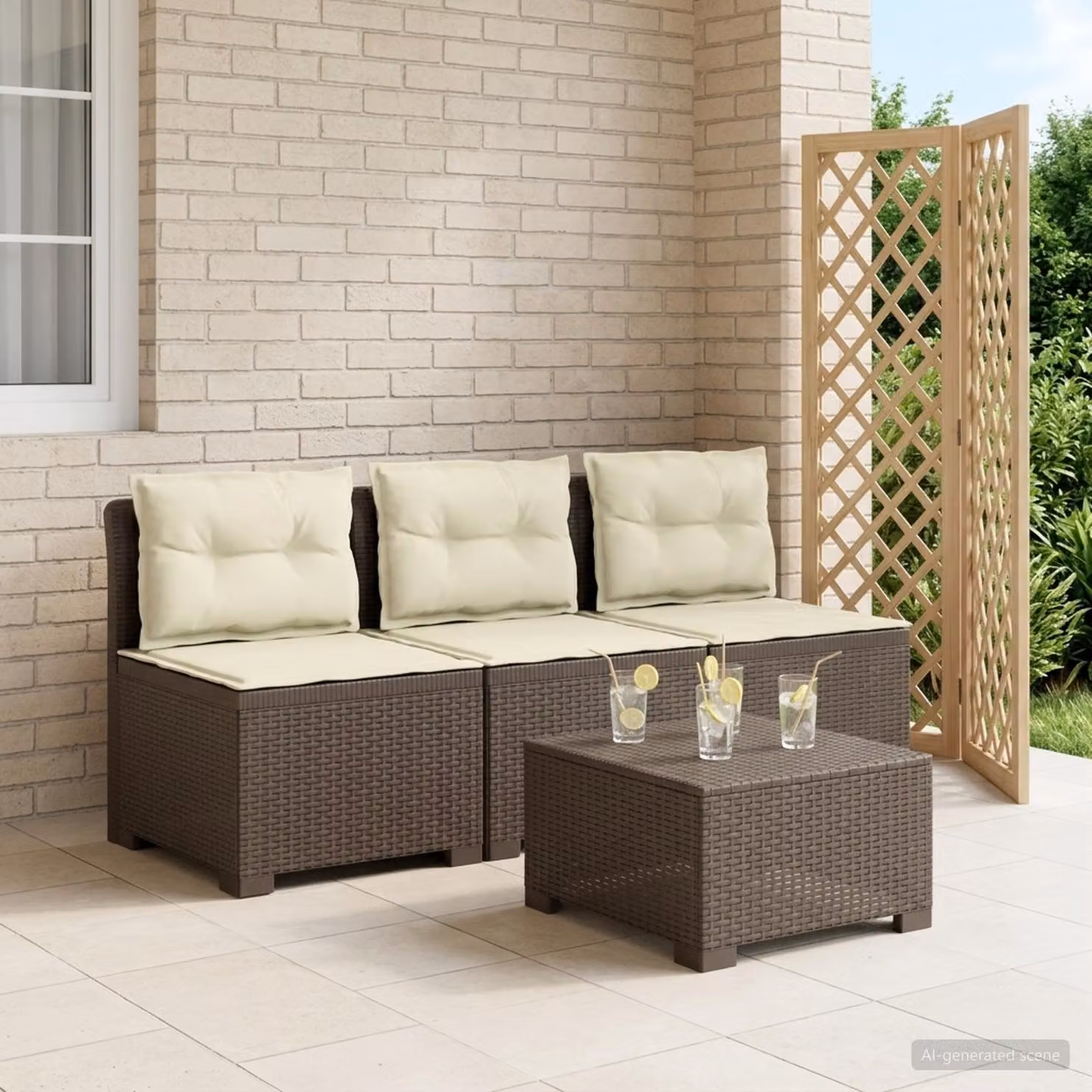 Divano da giardino a 3 posti vidaXL con cuscini in look rattan e rivestimento resistente ai raggi UV in beige o grigio