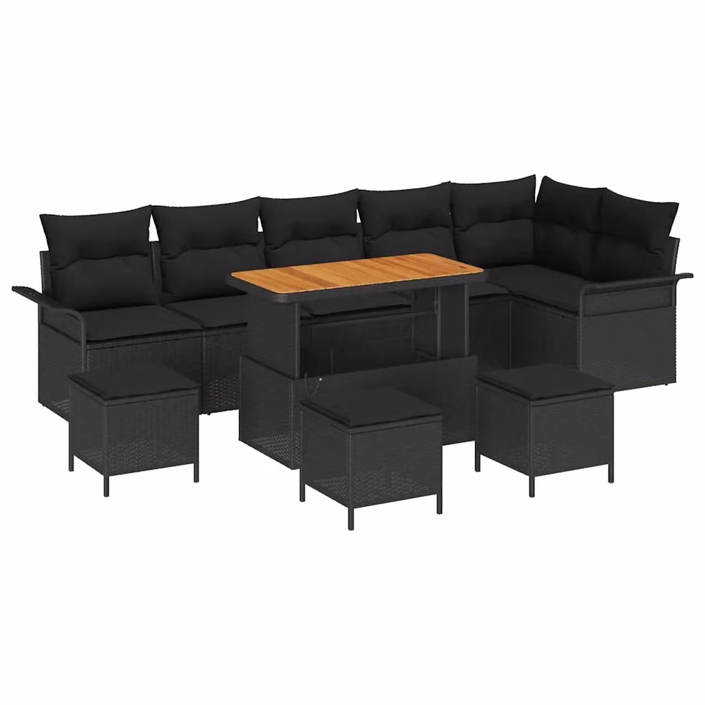 Set Divano da Giardino vidaXL 10 Pezzi Nero con Cuscini e Tavolino da Esterno in Polyrattan e Acciaio – 2