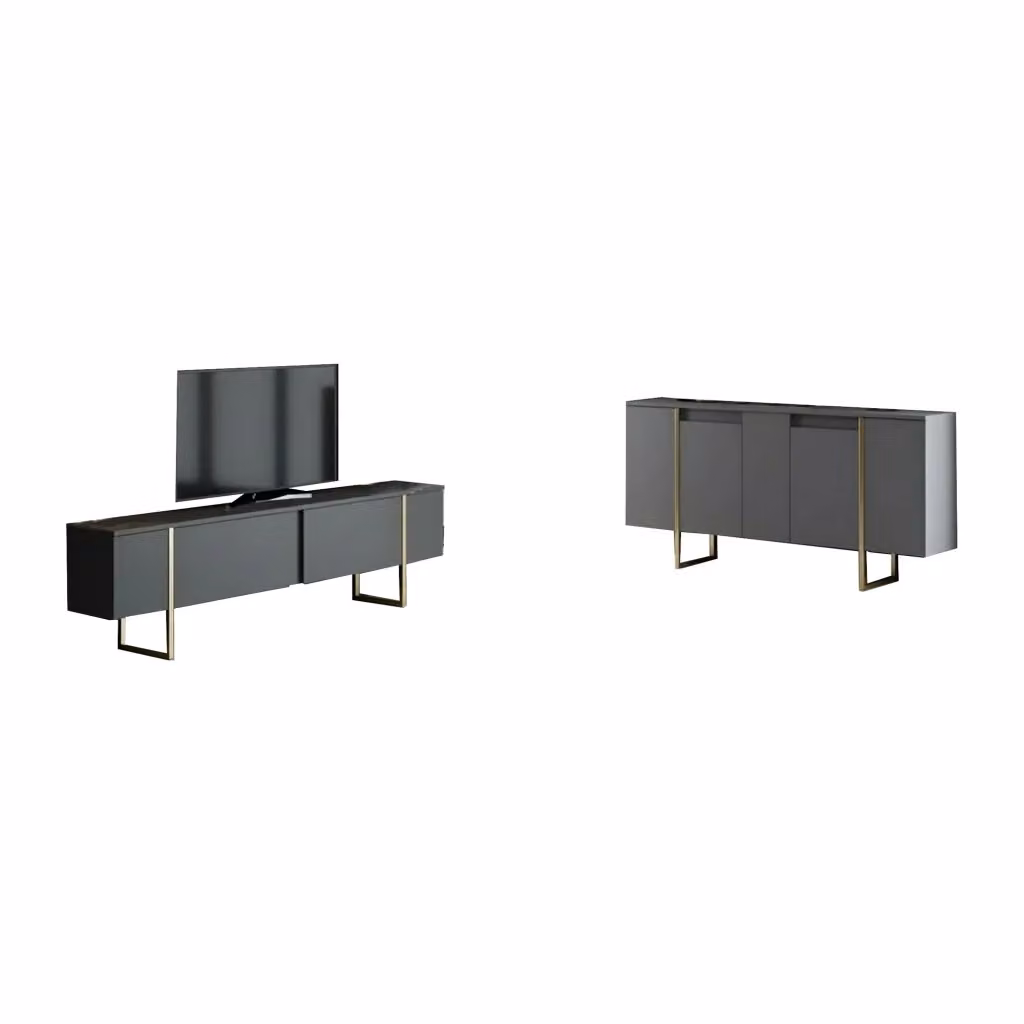 Set di mobili da soggiorno modulabile Pignano DMORA in legno, colore nero antracite e oro, stile moderno – 2