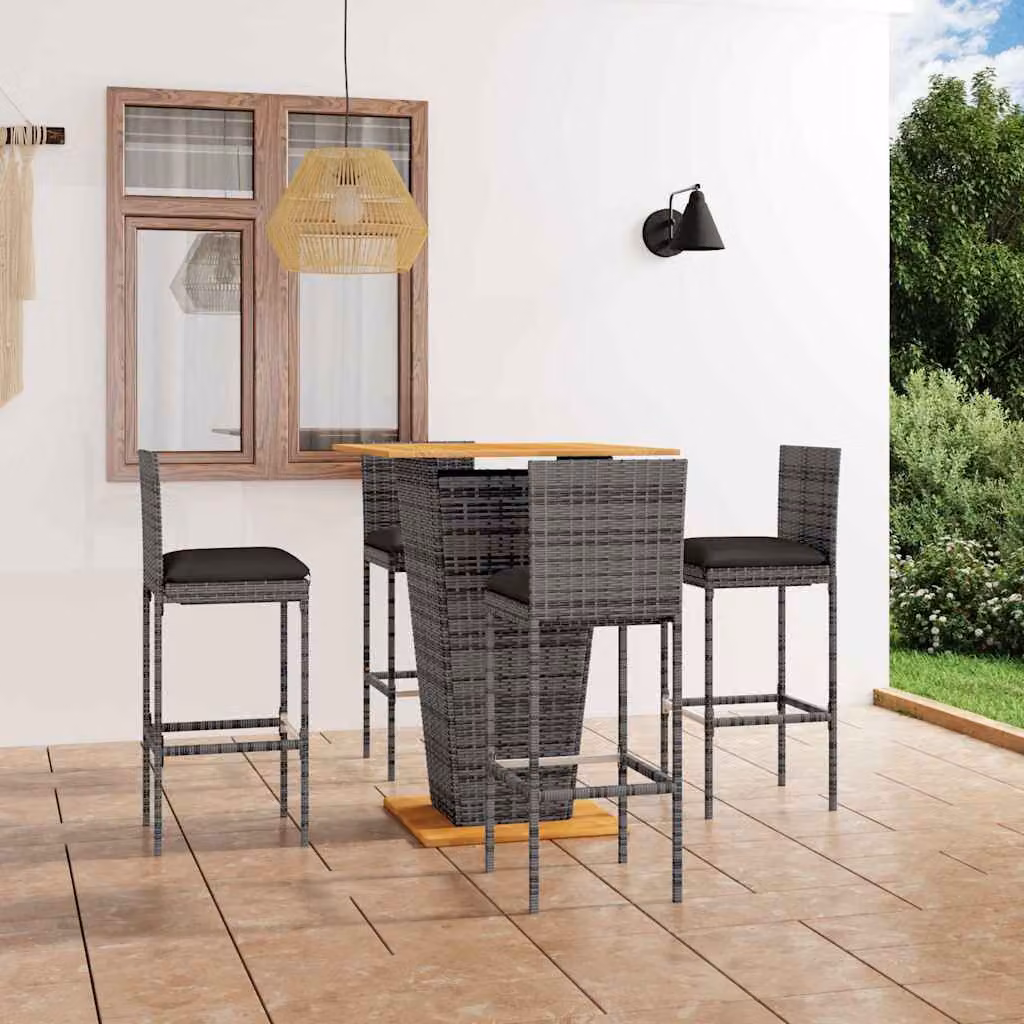 vidaXL Set da Bar da Giardino 5 pz in Polyrattan e Legno di Acacia Grigio Antracite – 1