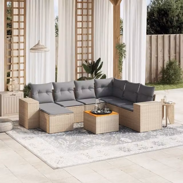 vidaXL Set Divano da Giardino 8 pz in Polyrattan con Cuscini Beige e Grigio