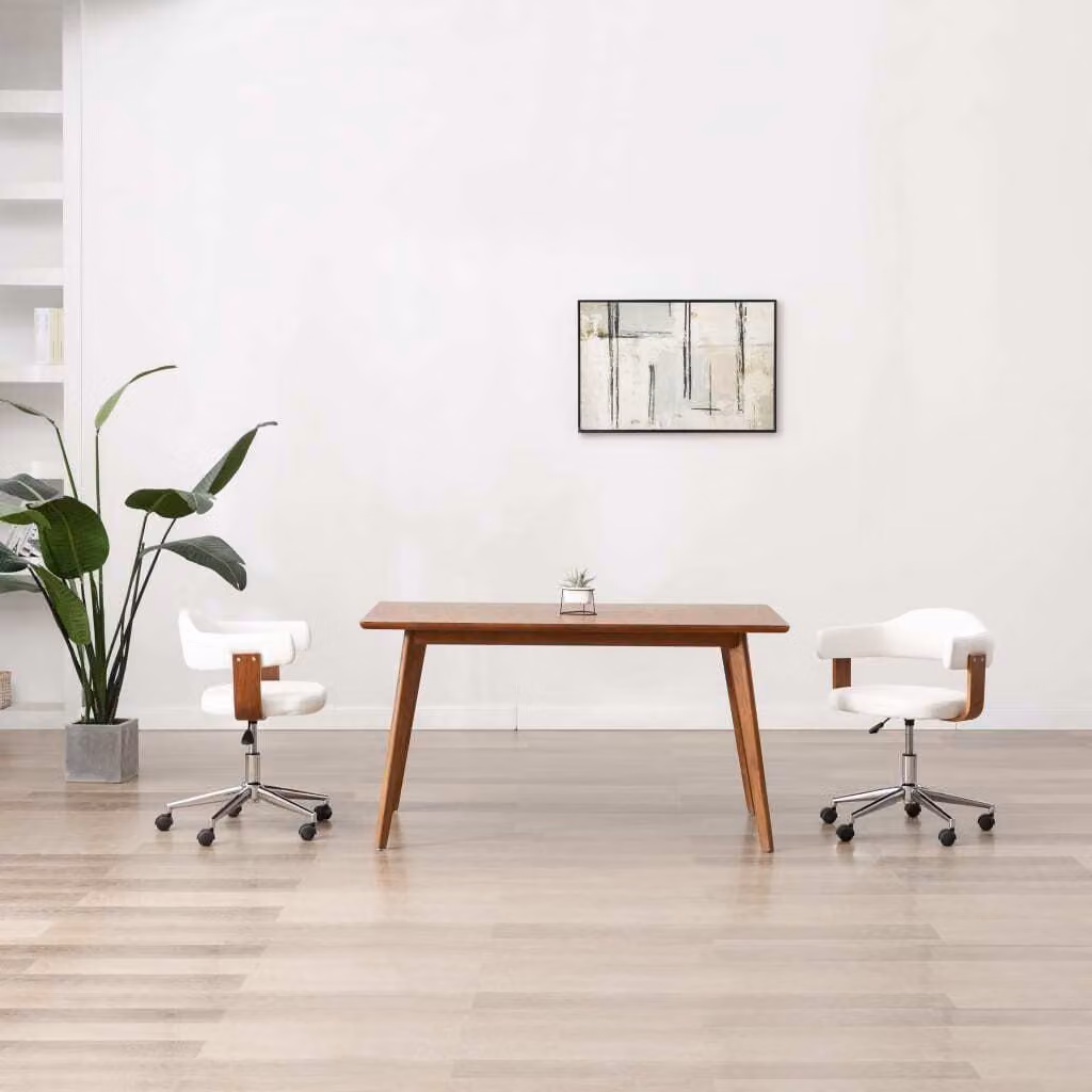 The Living Store Sedie da pranzo girevoli 2 pz. Legno curvo bianco e Similcuoio