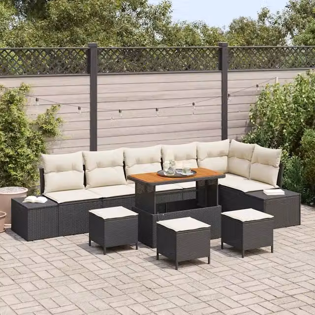Set Divano da Giardino 10 pz Nero polyrattan 3362810