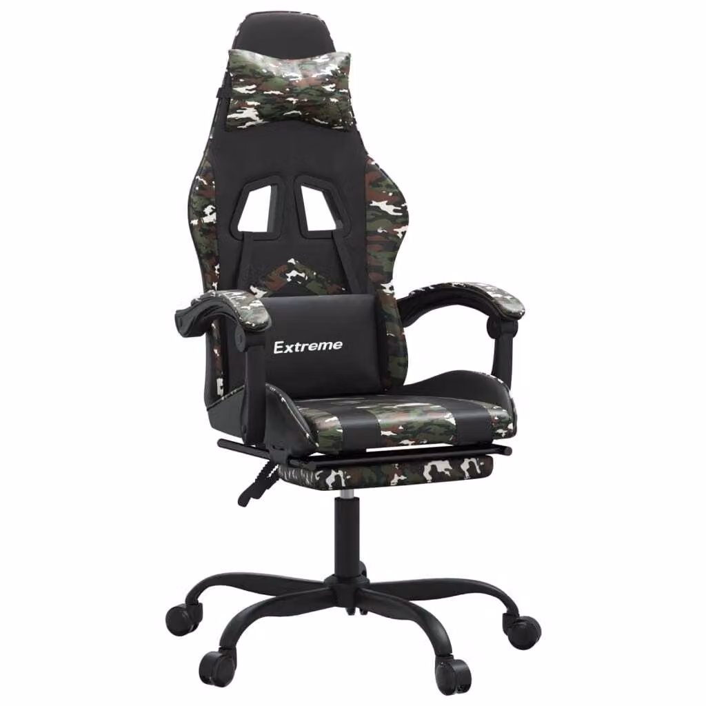 Sedia da Gaming Girevole Poggiapiedi Nero e Mimetico Pelle finta