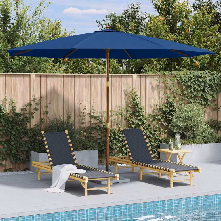 vidaXL Ombrellone da Esterni con Palo in Legno 350 cm Blu