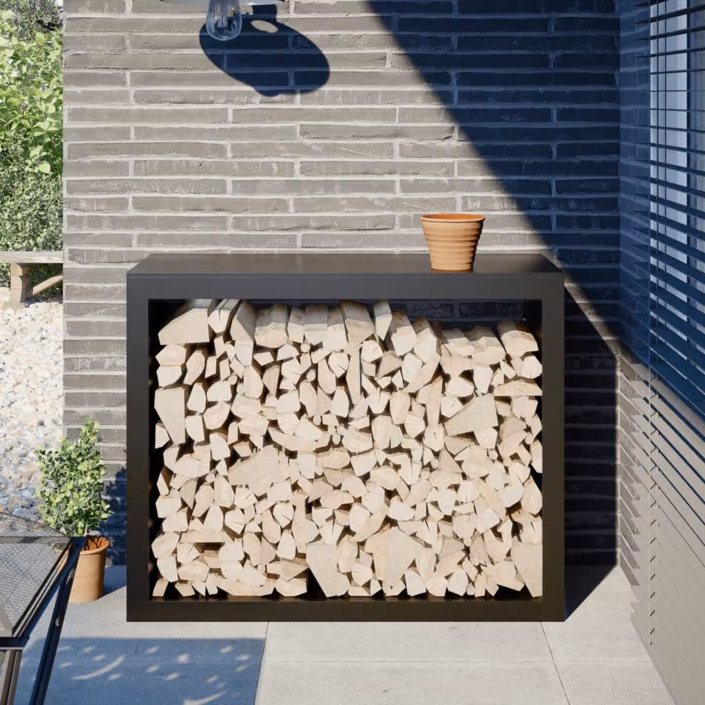 Rastrelliera per Legna da Ardere vidaXL in Acciaio Nera L: 100 cm, P: 40 cm, H: 80 cm – 1