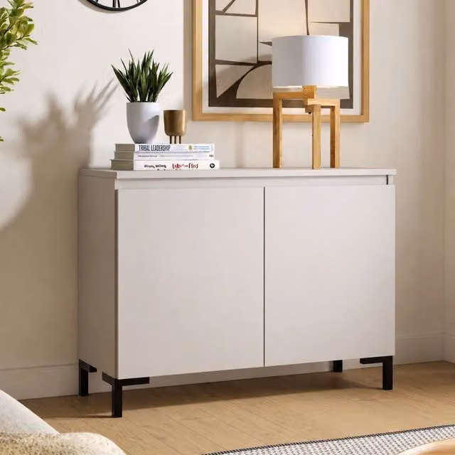 Madia Mimakasa DMORA con 2 ripiani, credenza moderna in stile Made in Italy, Grigio Chiaro, L: 100 cm, P: 37 cm, H: 75 cm