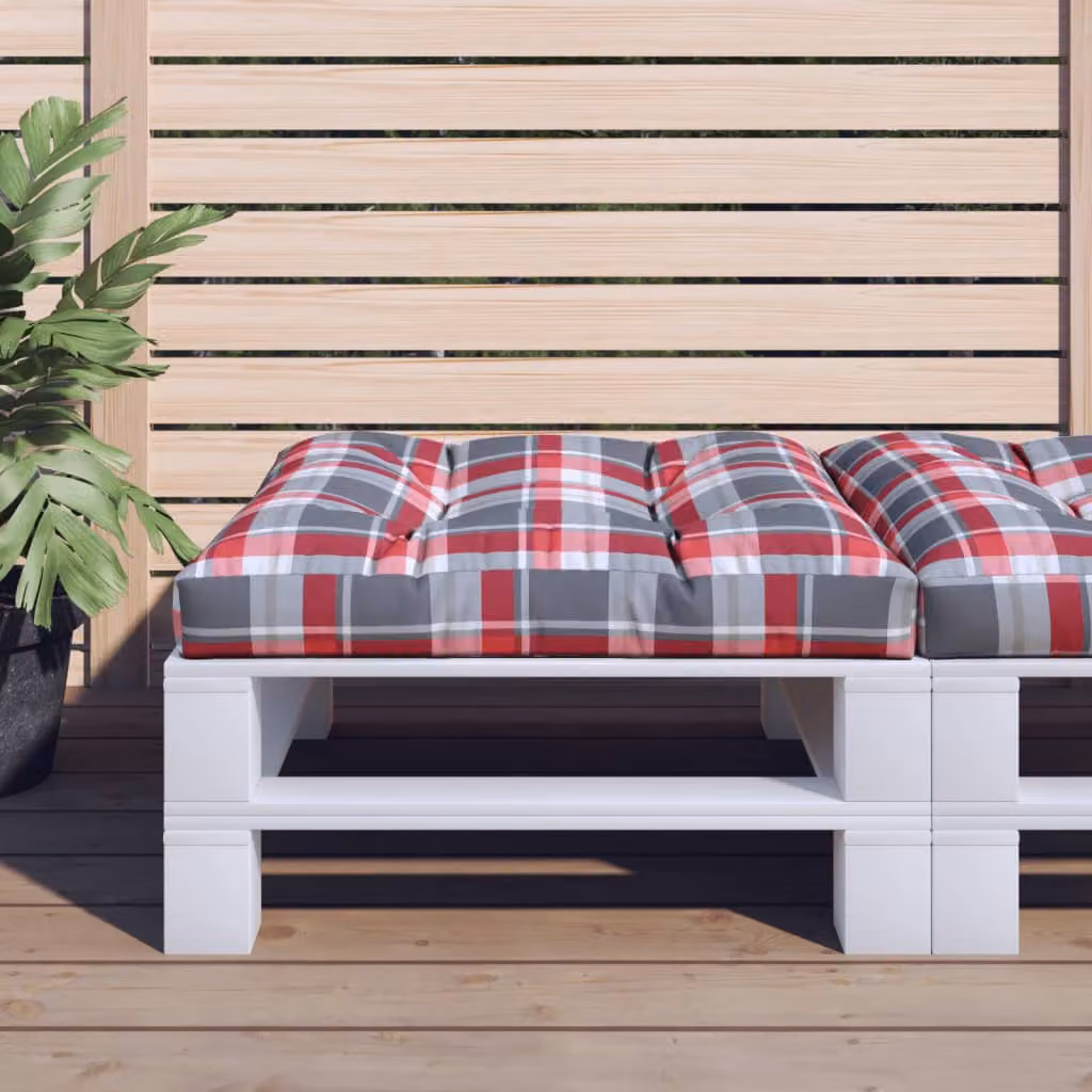 Cuscino per Pallet vidaXL a Quadri Rossi in Tessuto Idrorepellente e Resistente ai Raggi UV L: 80 cm, P: 80 cm, H: 12 cm