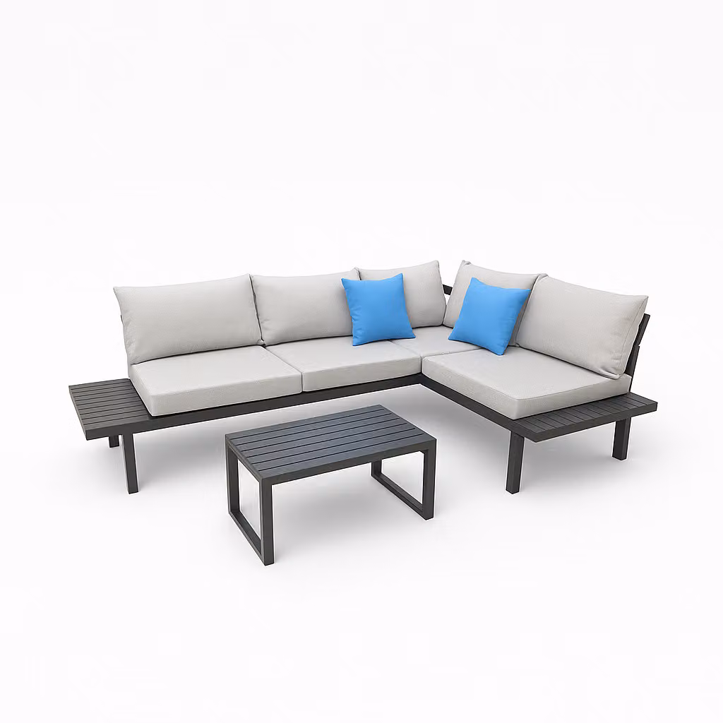 greemotion Set da giardino Samoa Set da salotto nero-legno / grigio incl. cuscini e tavolo