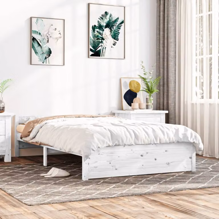 The Living Store Letto in legno massiccio bianco 140x200 cm