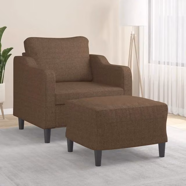 Poltrona Lounge con Poggiapiedi vidaXL in Tessuto Marrone con Struttura in Metallo e MDF