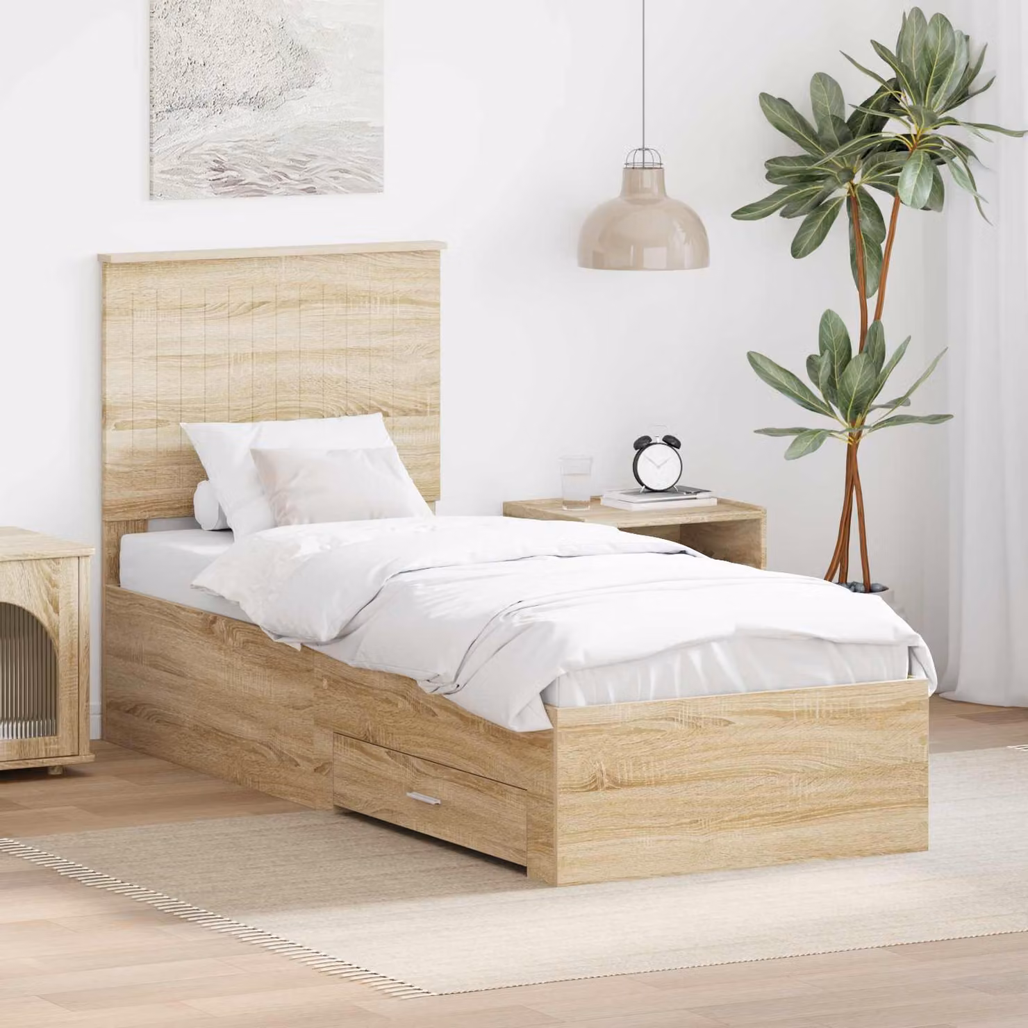 Struttura del letto moderna vidaXL in legno con cassetti, colore marrone e argento, L 140 x P 70 x H 78 cm, Lunghezza 190 cm