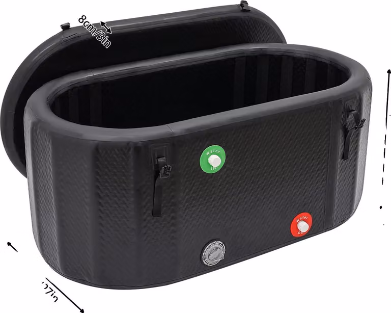 Vasca da bagno gonfiabile per il ghiaccio, design portatile, indipendente con coperchio isolato, nero