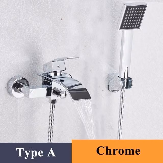 Miscelatore per vasca da bagno a cascata - Montaggio a parete - Miscelatore per vasca e doccia - Miscelatore monocomando - Acqua calda/fredda - Acciaio inossidabile 304 - Finitura cromata lucida