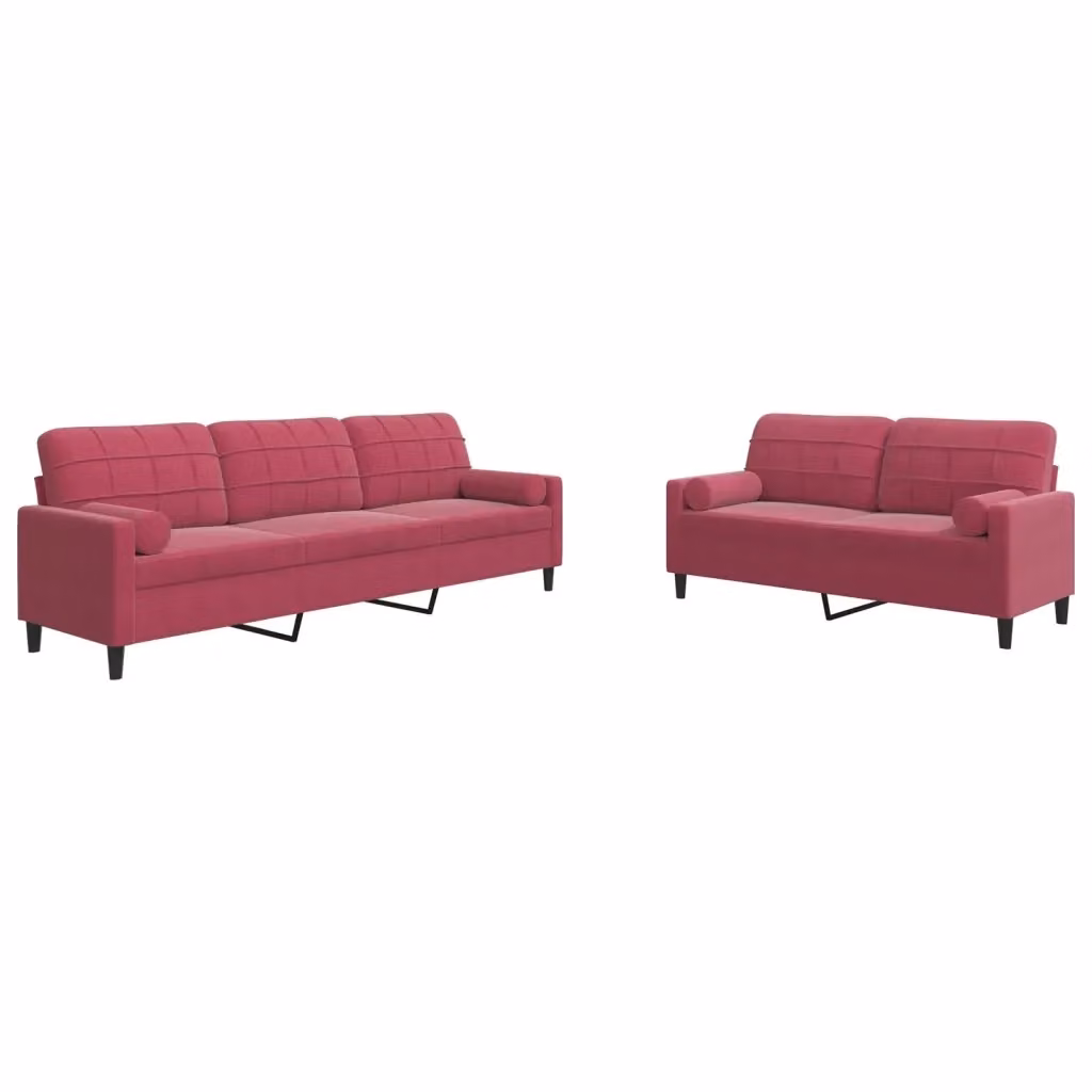 Set di 2 divani moderni vidaXL in velluto rosso con cuscini e struttura in metallo per il tuo soggiorno – 2
