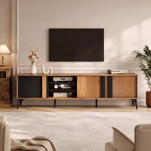 mobile TV 180 cm marrone e nero – 3 ante, vani aperti, passacavi
