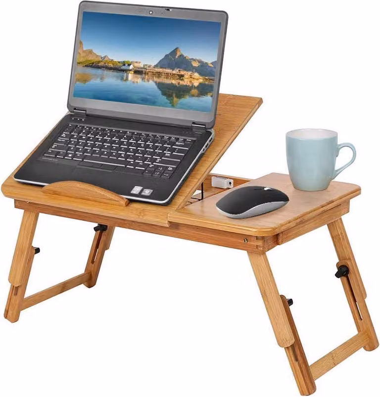 Tavolo da letto pieghevole in bambù Tavolo regolabile per laptop con fessure di ventilazione e cassetto