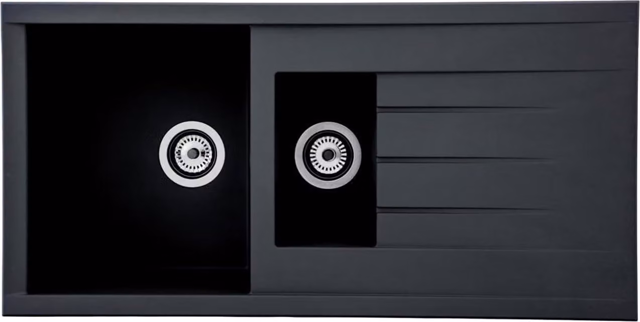 Lavello da incasso Houston, in Mineralite di alta qualità, nero, 100 x 50 cm