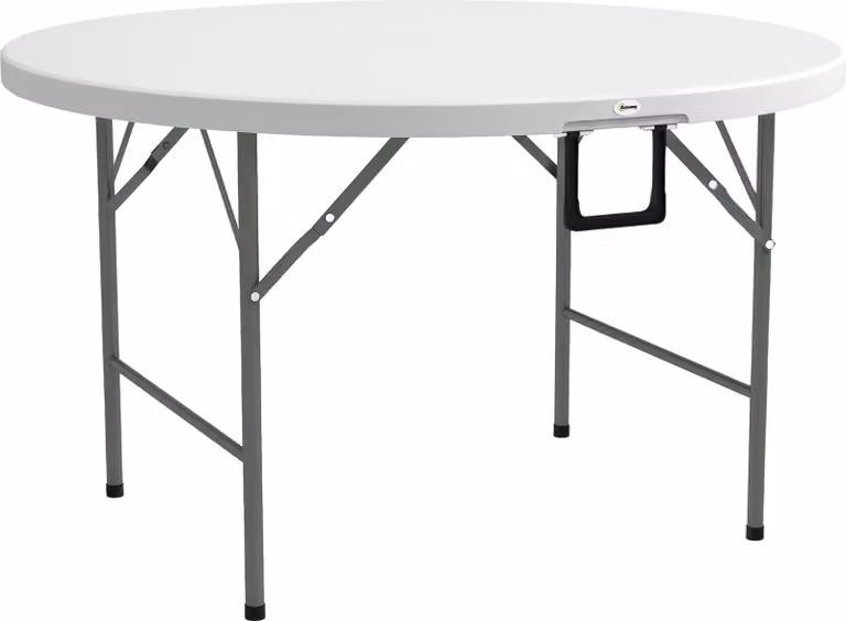 Tavolo da giardino rotondo pieghevole Outsunny Ø122 cm, offre spazio per 6 persone, ideale per eventi, struttura in metallo, piano del tavolo in HDPE
