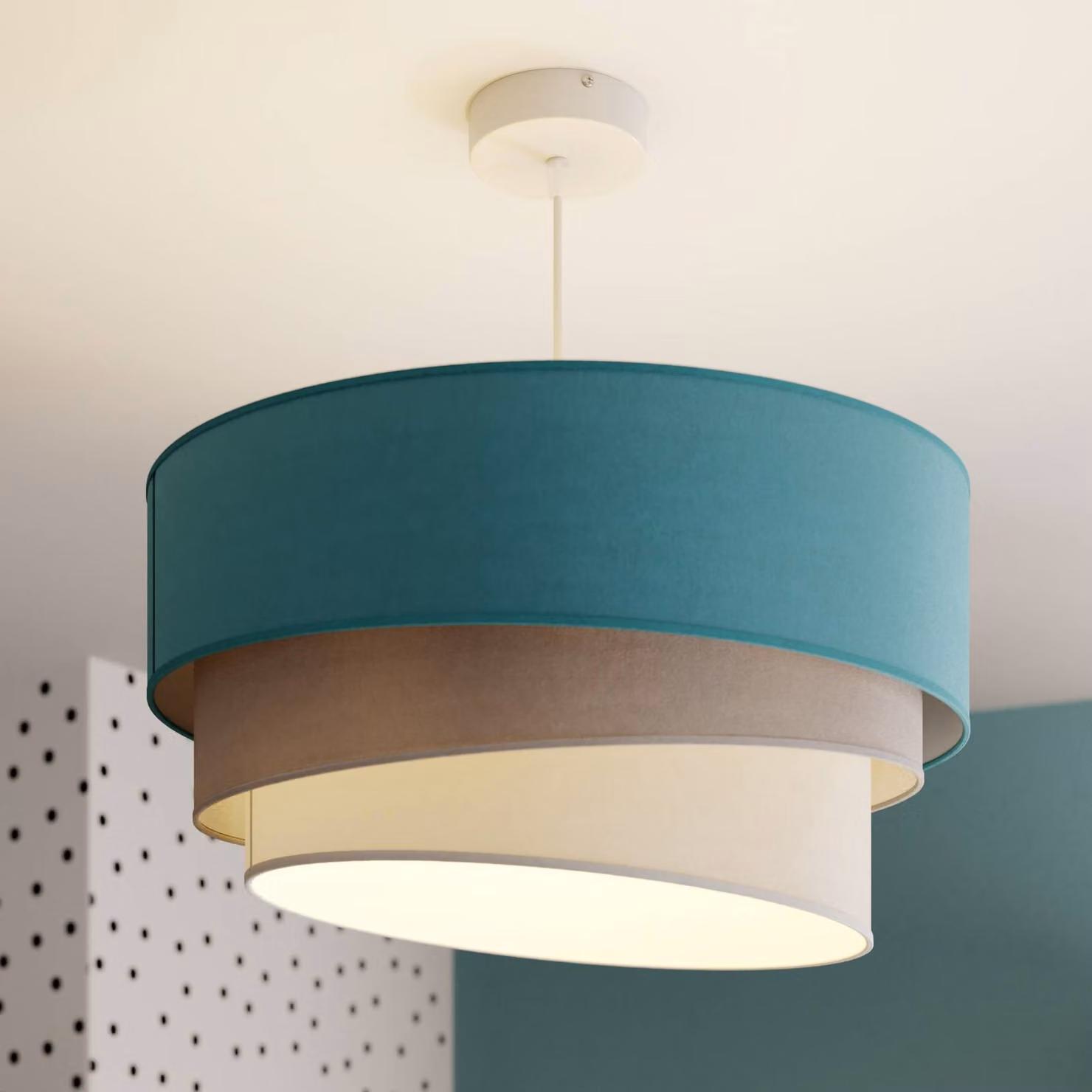 Lampada a sospensione Pastell Trio Duolla, dimmerabile, Blu, Soggiorno / Sala da pranzo, Tessuto / Stoffa / Seta, Lampada a sospensione
