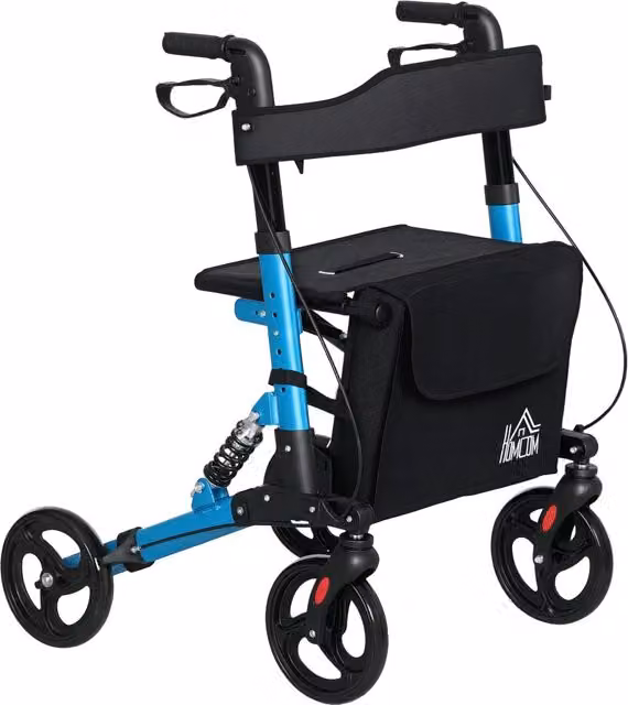 Andatore per Anziani Pieghevole con Sedile e 4 Ruote ¨C zephmum ¨C Altezza Regolabile, Freni a Mano, Blu e Nero