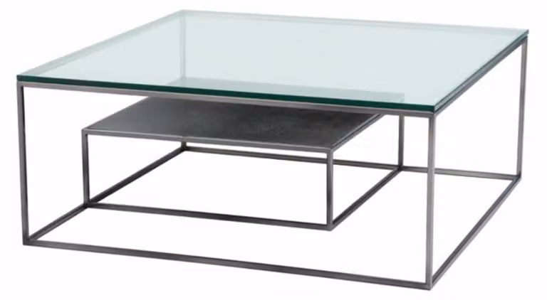 Tavolino da salotto in stile Art Déco "Casa Padrino" – forma quadrata, finitura in nichel nero ed impiallacciatura di rovere, dimensioni 90 x 90 x altezza 38 cm