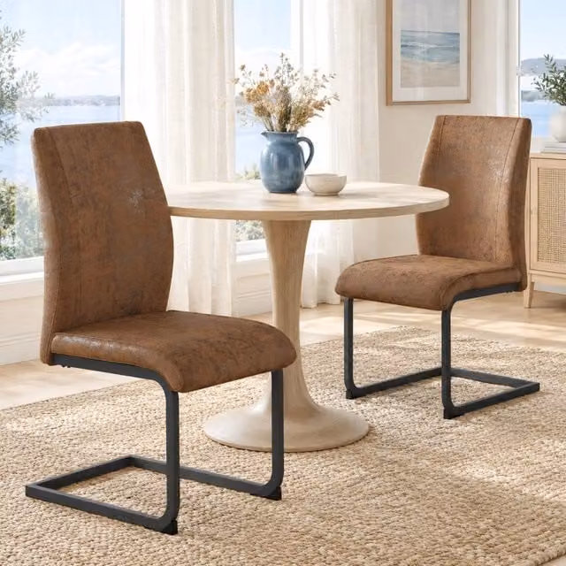 Set di 2 sedie da pranzo marroni in tessuto tecnico con gambe in metallo nero