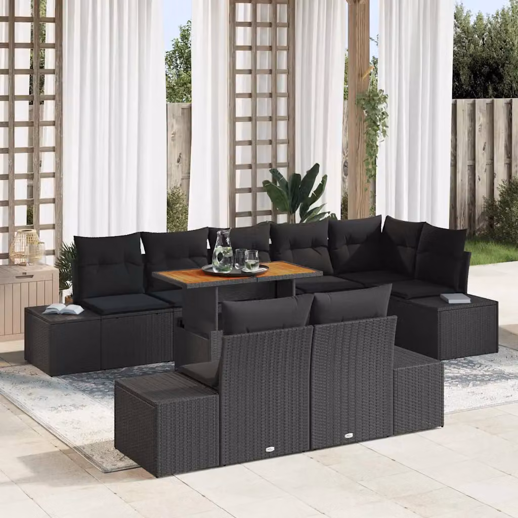 Set da pranzo da giardino moderno vidaXL in rattan e legno di acacia, 9 pezzi, Nero e Marrone – 1