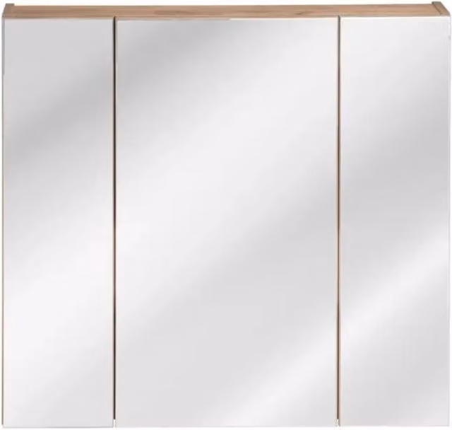 Mobile da bagno sospeso Meublorama NALYA in legno bianco lucido con ante a specchio e chiusura soft-close L: 75 cm