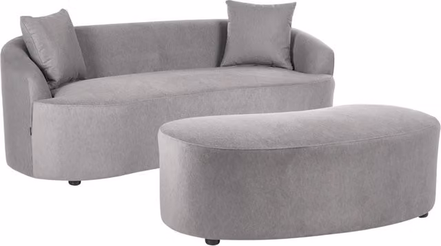 con pouf, 2 posti, a forma di fagiolo rivestito in tessuto color tortora Amal Divano ovale in tessuto con pouf, 2 posti, a forma di fagiolo, stile organico, rivestito in tessuto color grigio