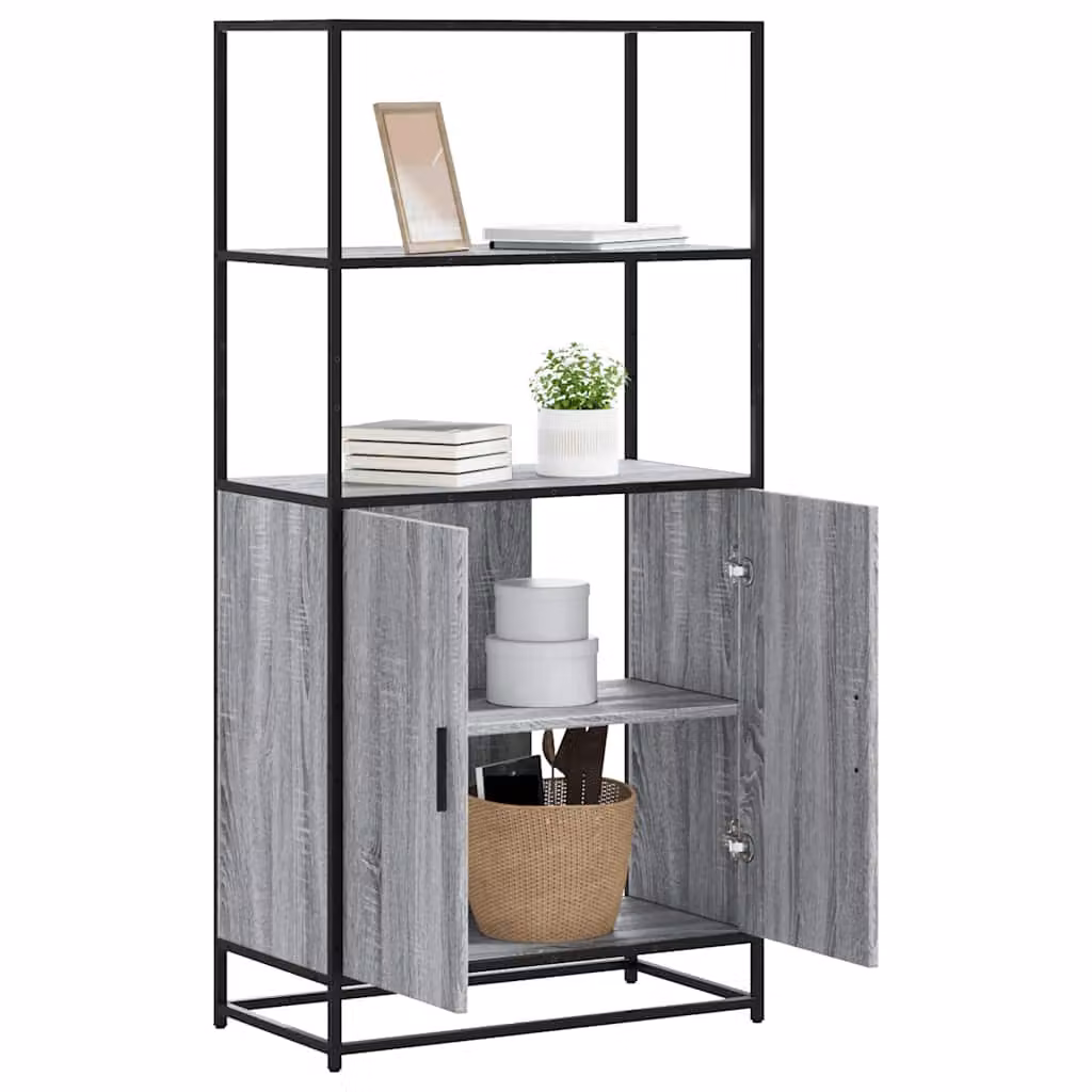 Credenza stile industriale vidaXL in legno e metallo, Grigio, L: 68 cm, P: 35 cm, H: 139 cm