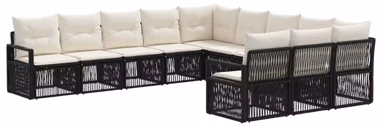 Set da giardino composto da 11 pezzi, colore nero, realizzato in rattan sintetico