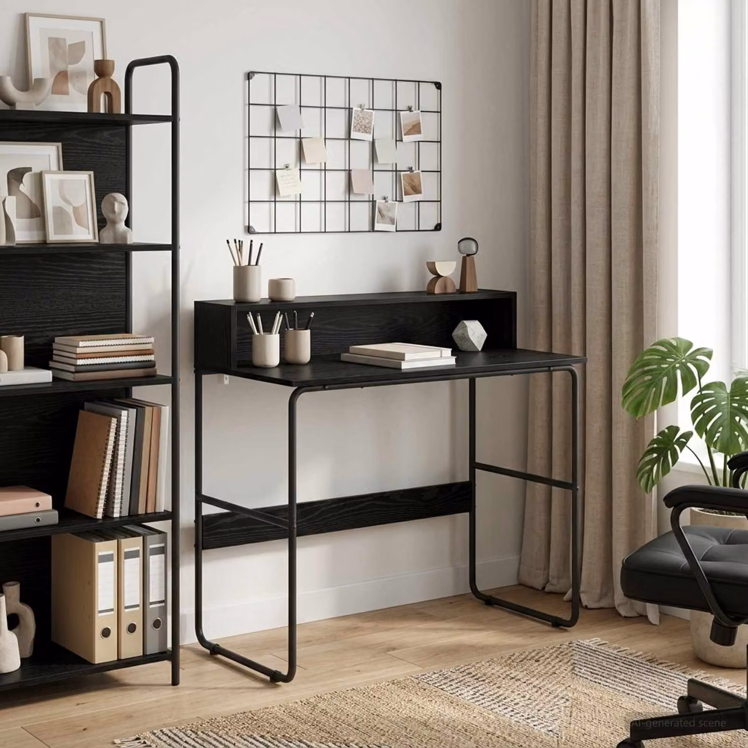 Scrivania moderna vidaXL con spazio di archiviazione, colore nero