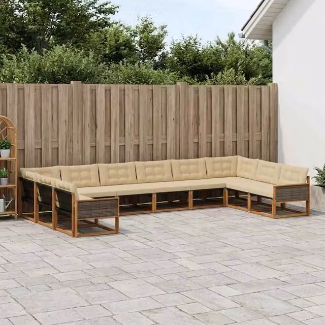 Set di divani da esterno 10 pz Naturale e Beige 3381709