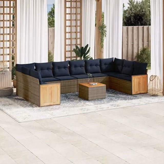 Set Divani da Giardino 11 pz con Cuscini Grigio in Polyrattan 3228014