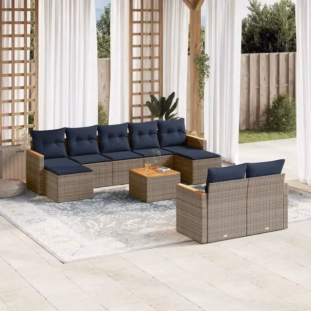 Set Divani da Giardino 10 pz con Cuscini Grigio in Polyrattan 3226411