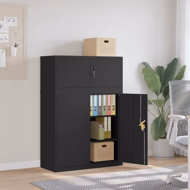 Armadio Classificatore vidaXL in Metallo Nero Opaco con Ante a Battente e Serratura L/P/H: 90 x 40 x 130 cm – 1