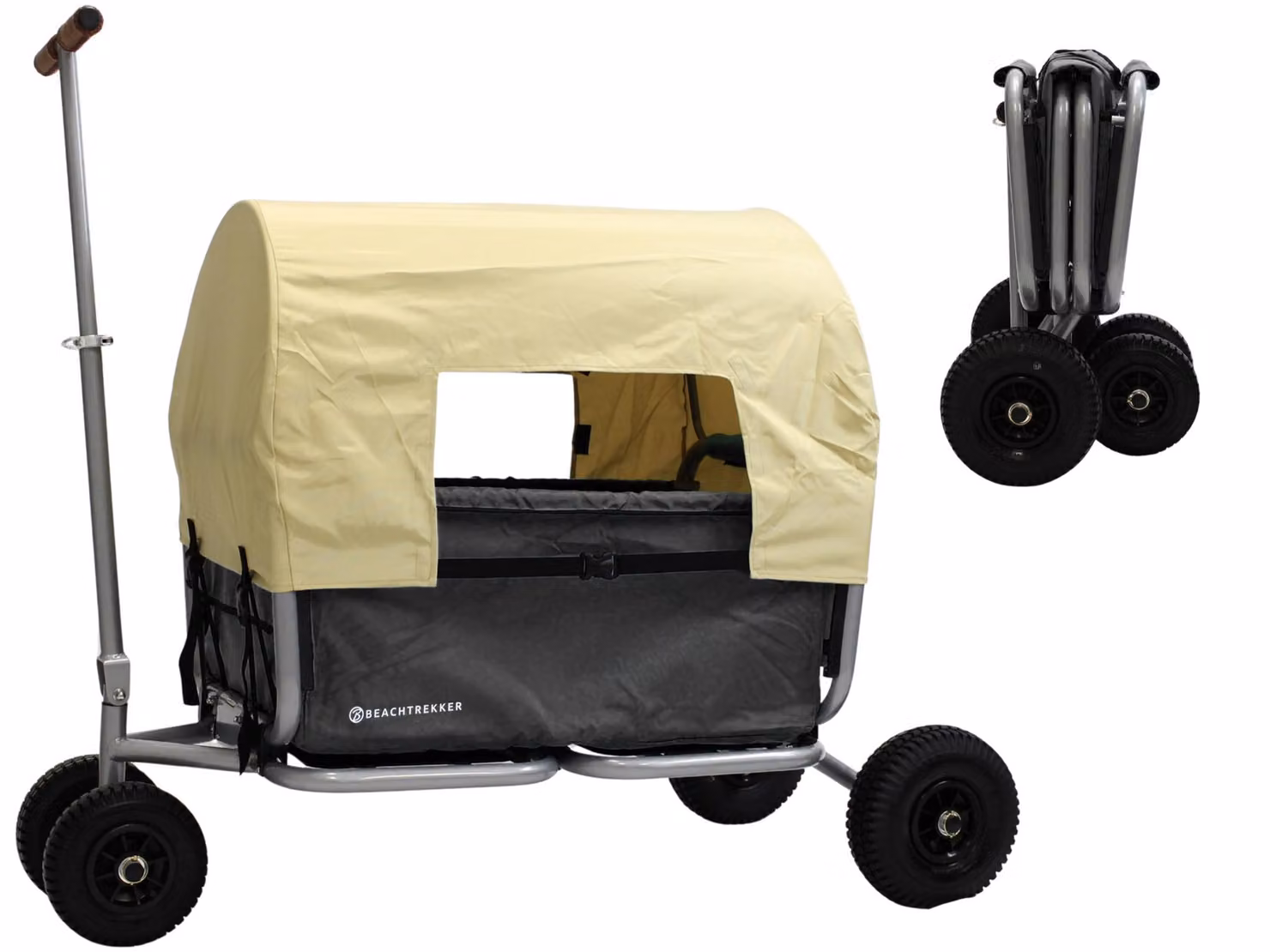 Beachtrekker LiFe carrello pieghevole, carrello a mano pieghevole (nero) + freno di stazionamento + tettuccio parasole
