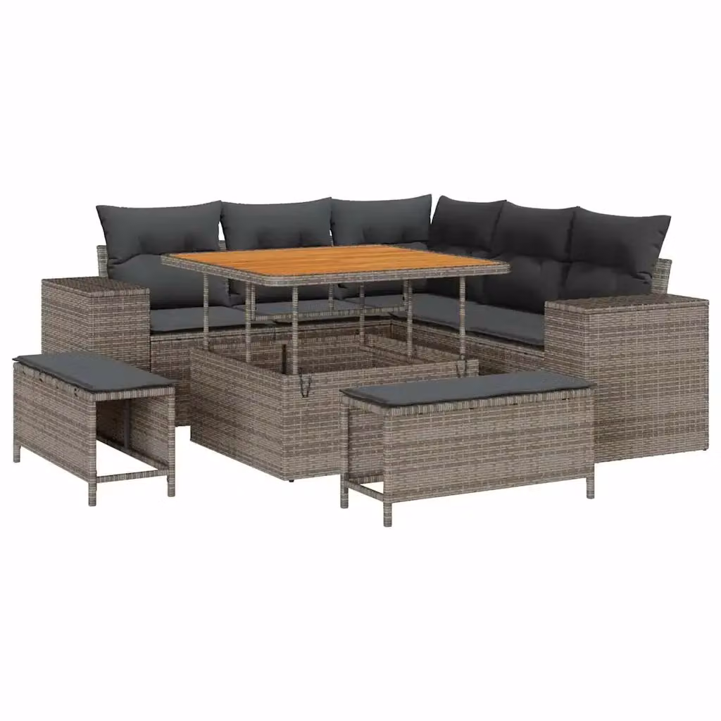Set Divano da Giardino vidaXL a Forma di L con 8 Pezzi, Grigio, con Cuscini e Tavolino da Esterno – 2