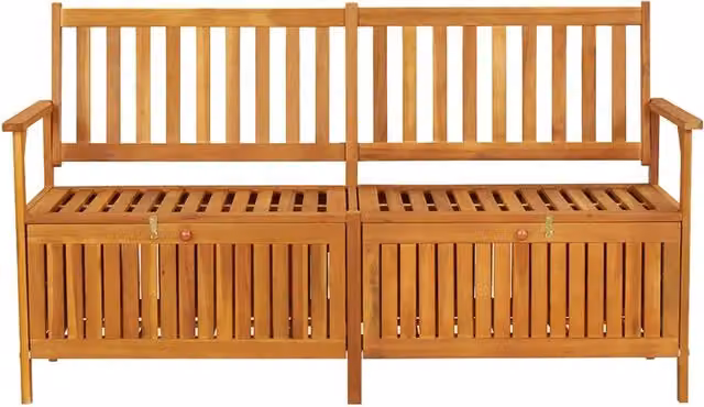 Cassapanca-Panca con Contenitore-Baule 148 cm in Legno Massello di Acacia