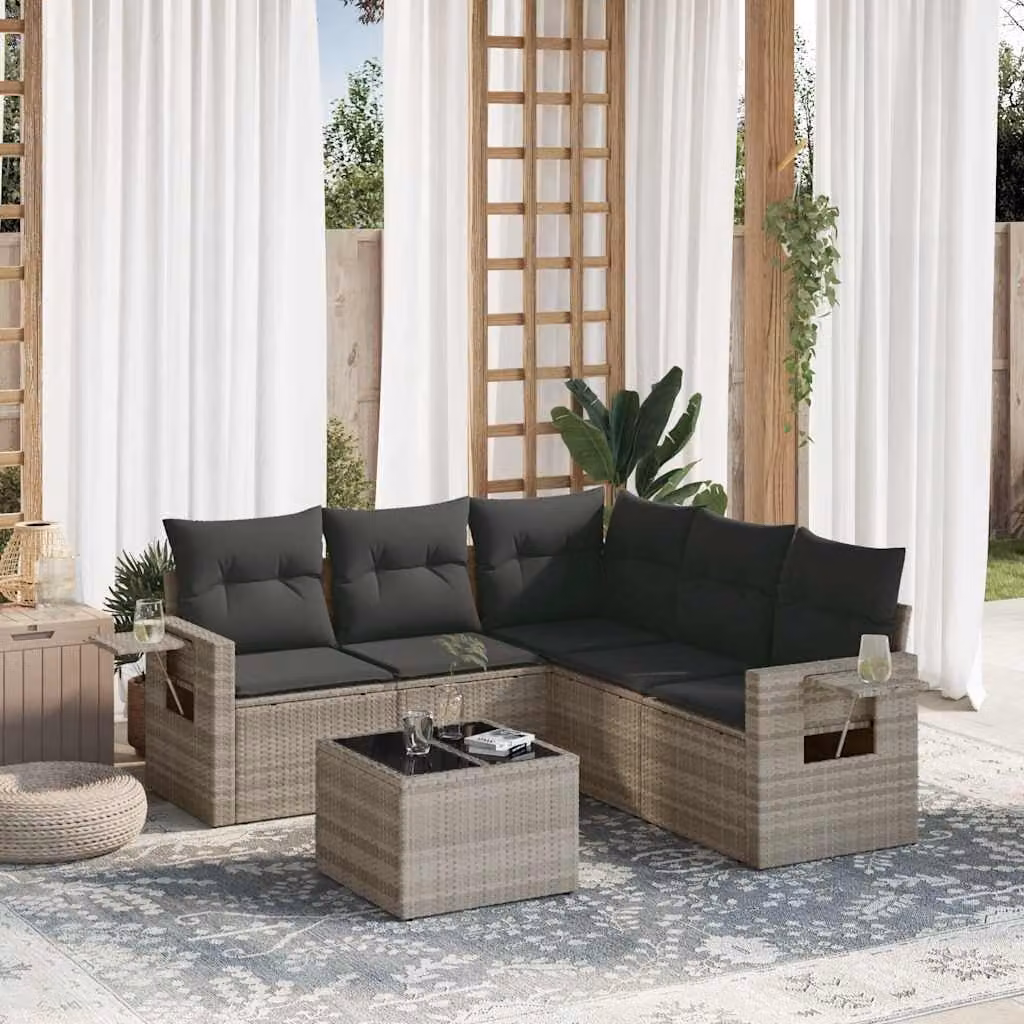 vidaXL Set Divano da Giardino a L in Polyrattan Grigio con Cuscini e Tavolino da Caffè – 1