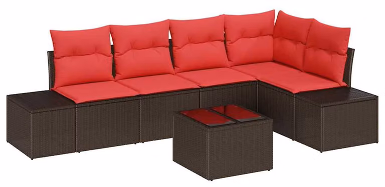 Set Divano da Giardino con cuscino 6 pcs Marrone polyrattan