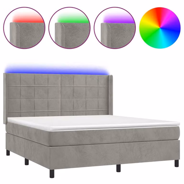 Letto a Molle Materasso e LED Grigio Chiaro 160x200 cm Velluto