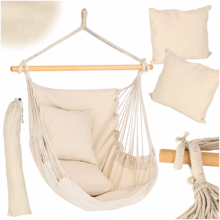Sedia brasiliana con poggiapiedi, sdraio sospesa, altalena da 130 cm, beige